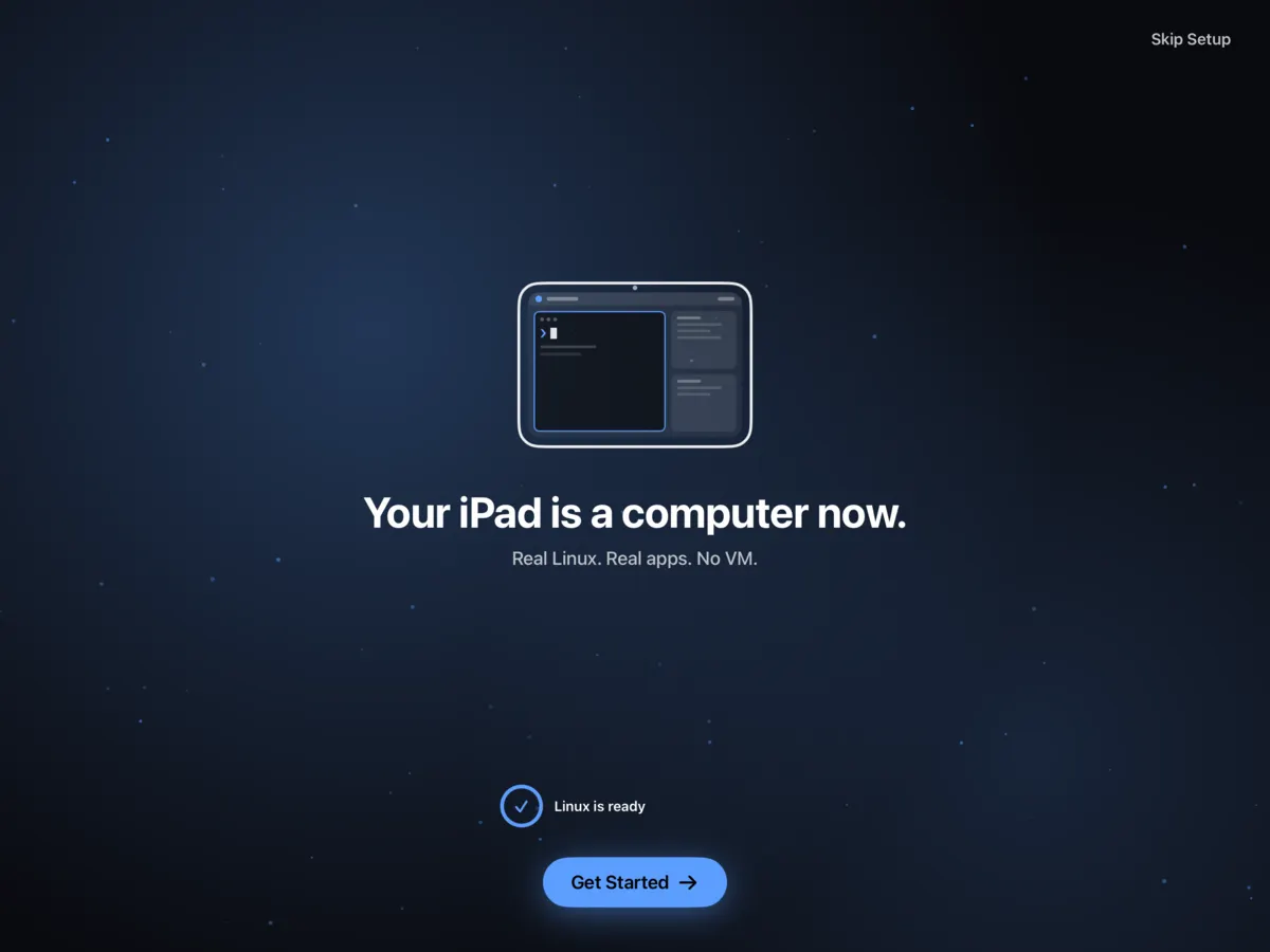 LinPad first-run screen: Your iPad is a computer now