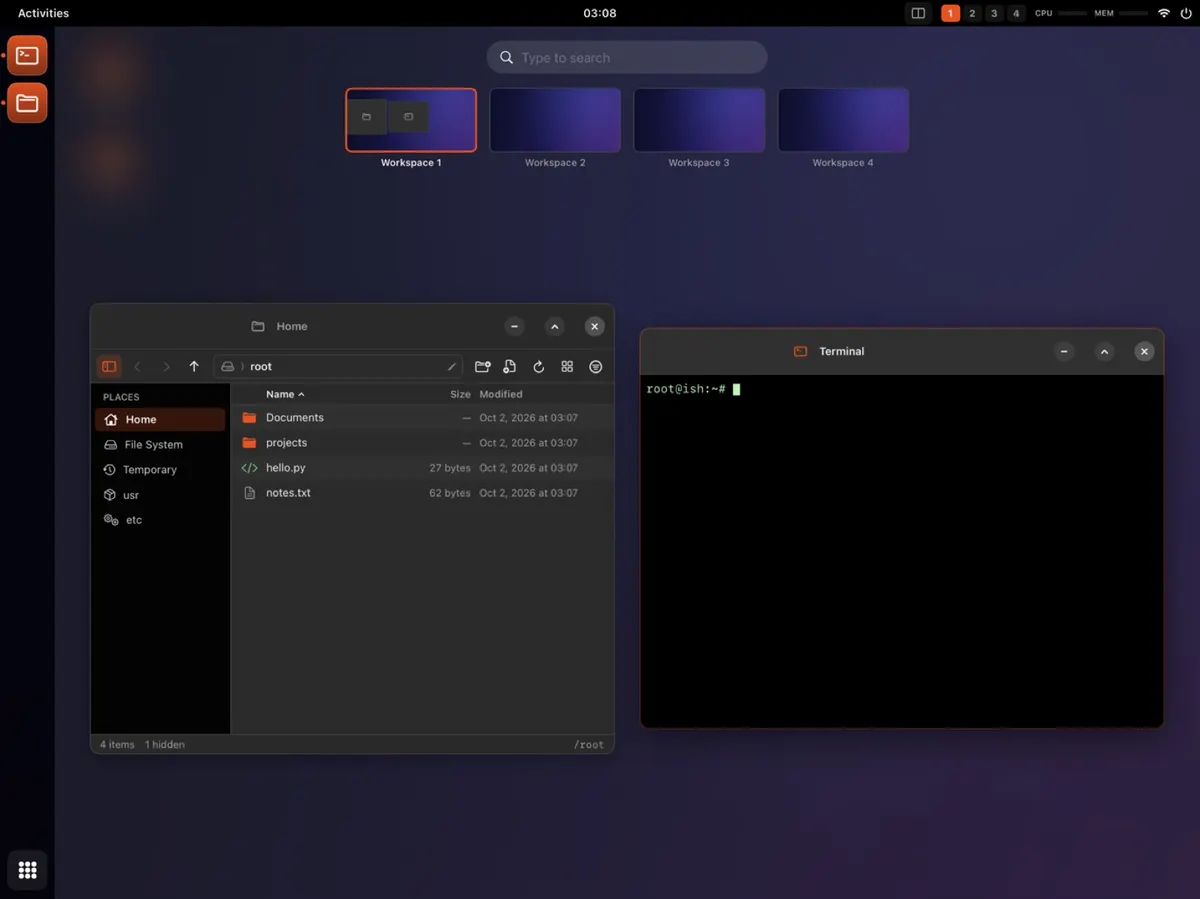 Workspace overview with live window thumbnails